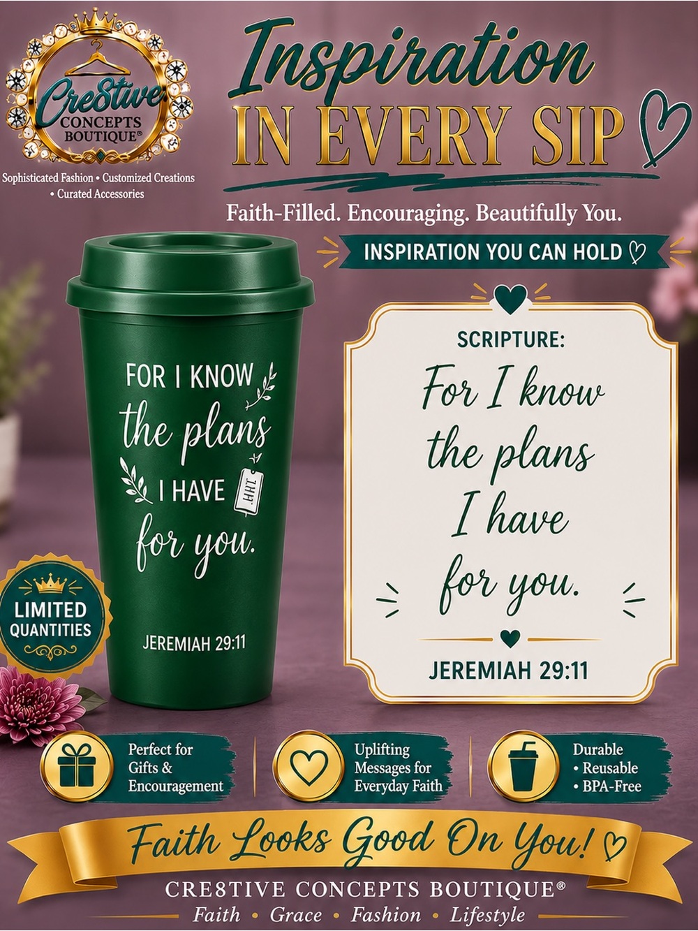 Inspirational Faith 16 oz Reusable Cup with Lid
